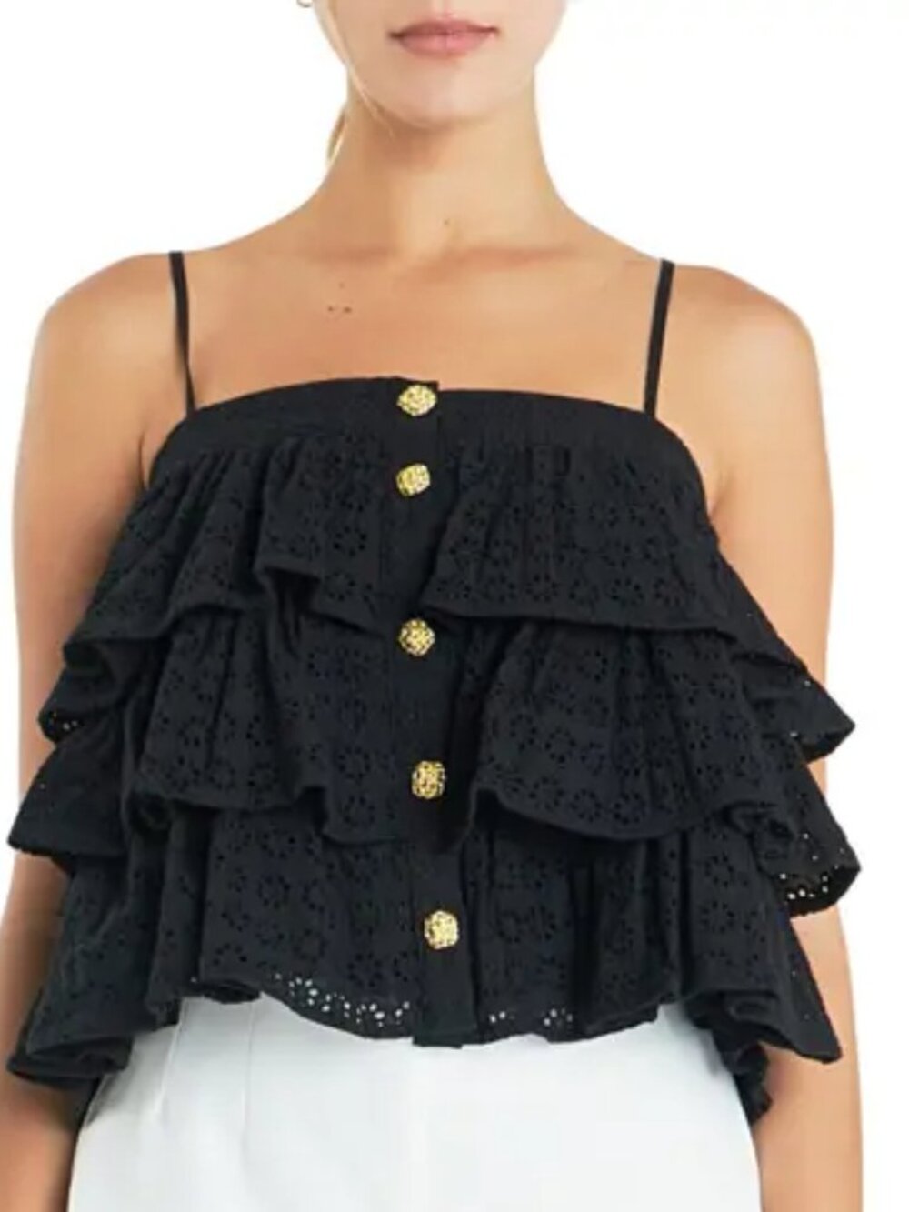 English Factory Tiered Broderie Lace Button Front top NWT